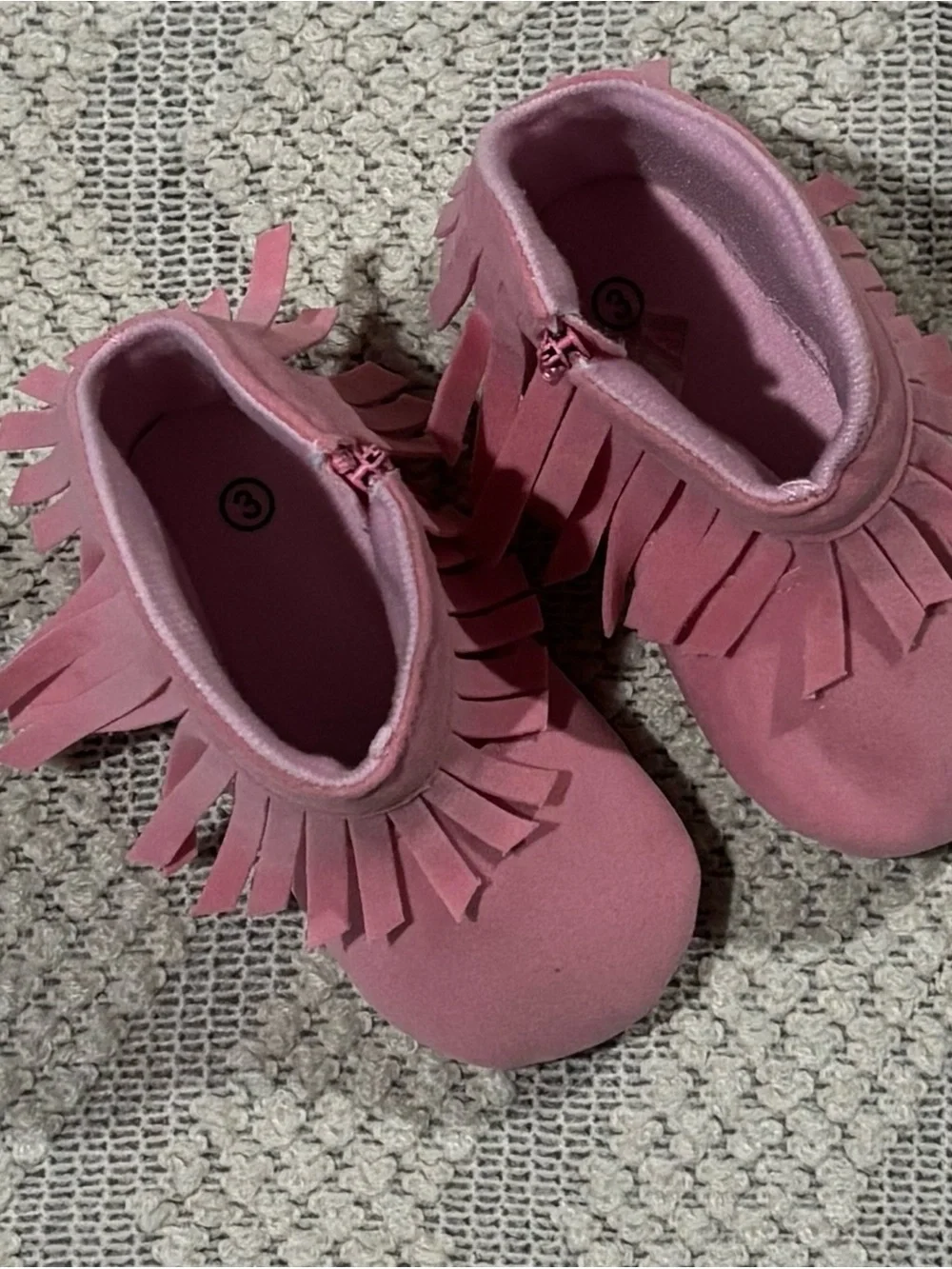 Baby Girl Pink Faux Suede Fringe Ankle Booties Size 3 Infant